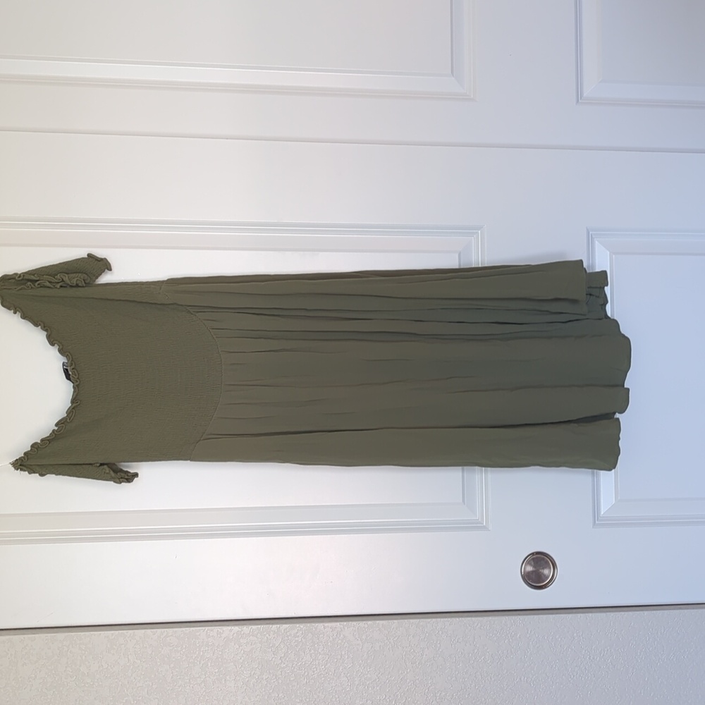 Lulus View From The Meadow Olive Green Off-the-shoulder Dress - Size L - Picture 8 of 10